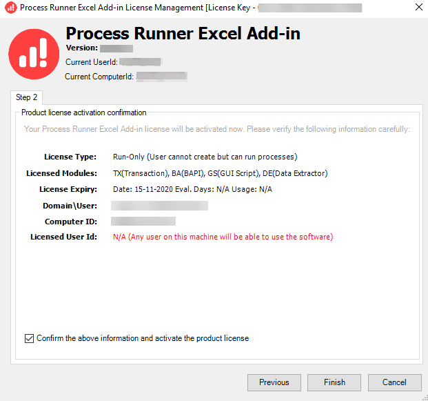 Activate License | Process Runner Excel Add-in